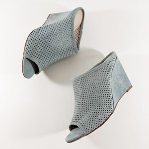 Seychelles Perfect Match Blue Suede Wedge Mules